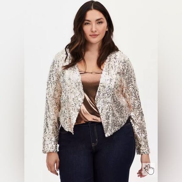 NWT Torrid Rose Gold Sequin Blazer Plus Size 1X Dressy Cocktail Formal Blingy - Picture 2 of 14